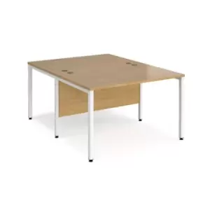 Image of Office Desk 2 Person Rectangular Desk 1200mm Oak Tops With White Frames 1600mm Depth Maestro 25