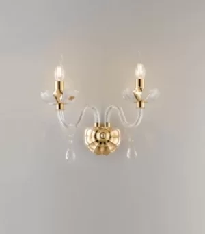 Image of RIFLESSO Twin 2 Light Candle Wall Light Gold, Crystal 40x35x18cm