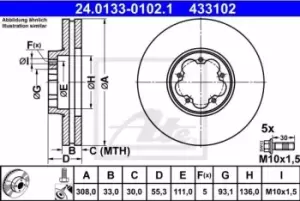 Image of ATE Brake disc 24.0133-0102.1 Brake rotor,Brake discs FORD,Transit V363 Kastenwagen (FCD, FDD),Transit Custom V362 Kastenwagen (FY, FZ)