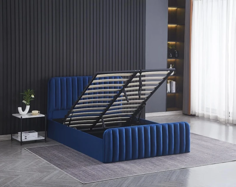 Image of KOSY KOALA Ottoman Storage Bed blue 4ft6 Big Double velvet bed gas lift up Storage Bed bedroom furniture Blue