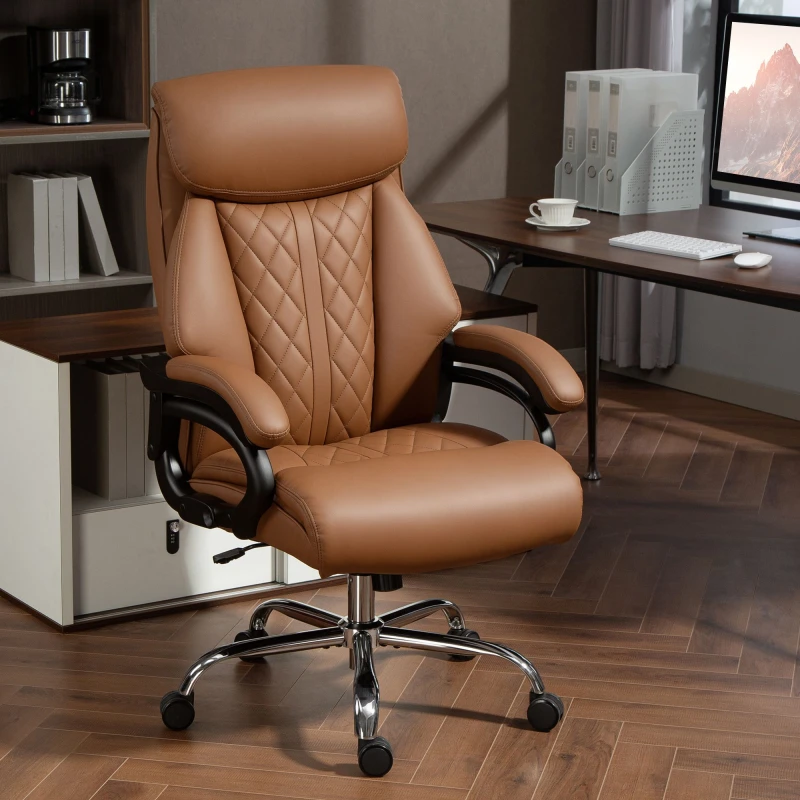 Image of HOMCOM HOMCOM Office Chair with Spring Padding, PU Leather Computer Desk Chair in Light Brown Light Brown One Size Unisex 5063603091603
