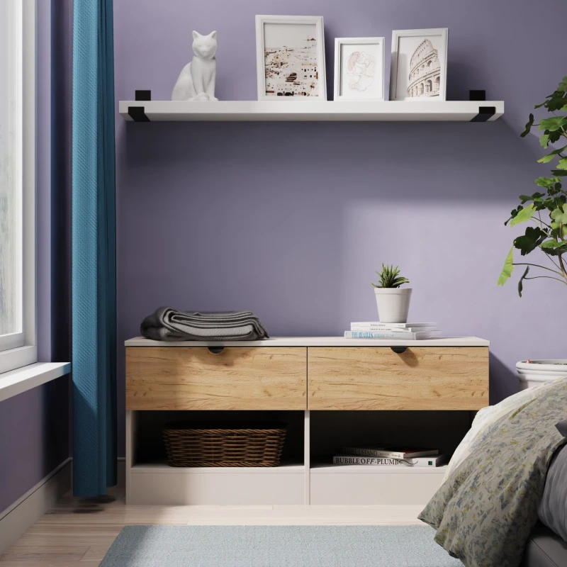 Image of Welcome Furniture Ready Assembled Bora 2 Drawer Openshelf Bed Box, Cream BOP636GCKM