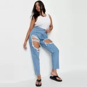 Image of Missguided Plus Stone Extrm Dstress Riot Mom Jean - Blue