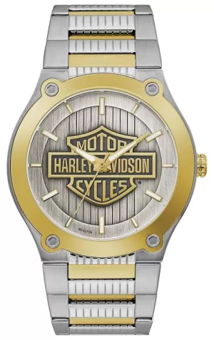 Image of Harley Davidson Mens Two-Tone Steel Bracelet Silver Dial Watch