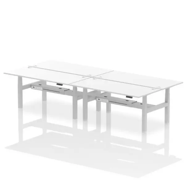 Image of Air Air Back-to-Back 1800 x 800mm Height Adjustable 4 Person Bench Desk White Top with Cable Ports Silver Frame HASCP4P18800WHTS