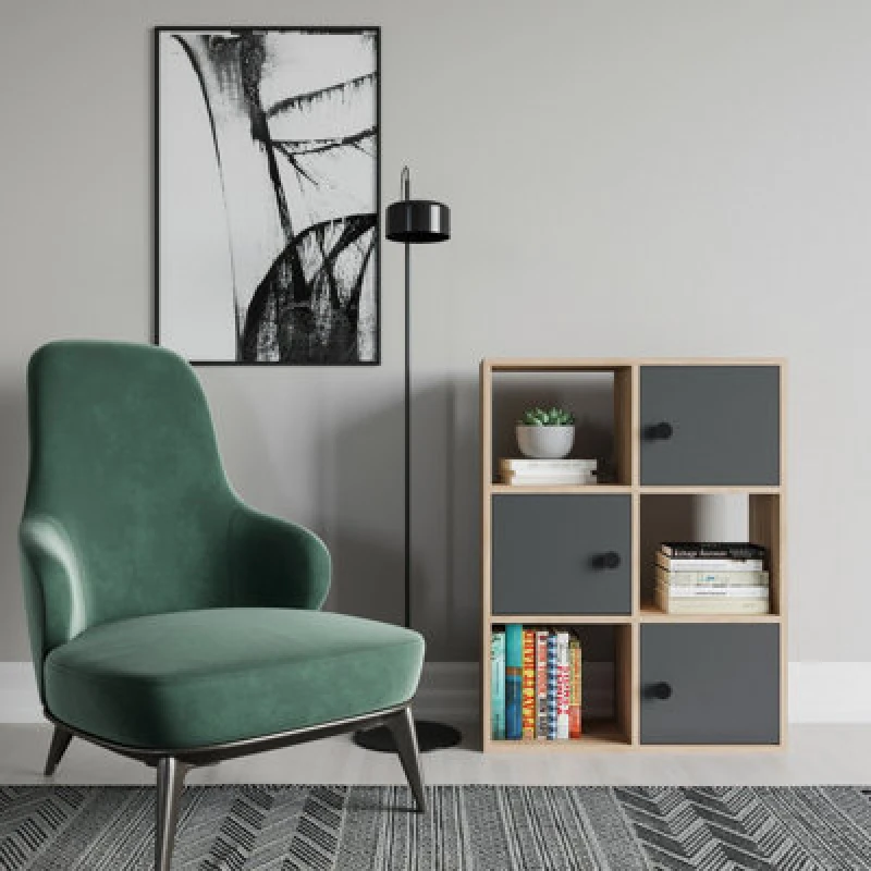 Image of Decorotika Tilton 3-Tier And 3 Cabinets Bookcase Oak & Anthracite