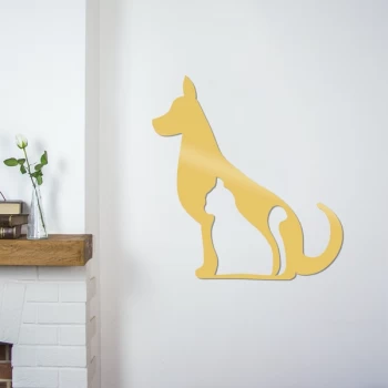 Image of Cat And Dog - Gold Gold Decorative Metal Wall Accessory