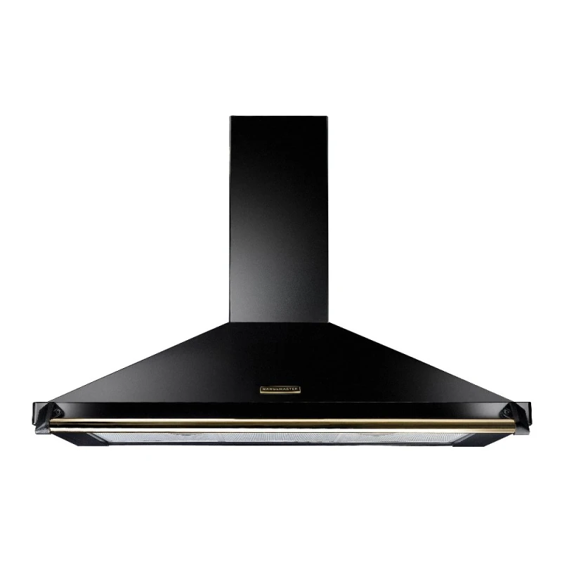 Image of Rangemaster RCLAHDC110BL/B 110cm Classic Chimney Hood With Brass Rail And Badge - BLACK RCLAHDC110BL/B