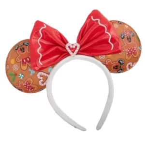 Image of Loungefly Disney Ginger Bread Aop Patent Bow Heart Headband