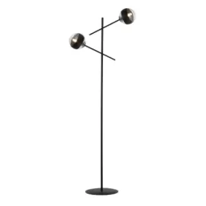 Image of Emibig Linear Black Multi Arm Floor Lamp with Clear,Black Glass Shades, 2x E14