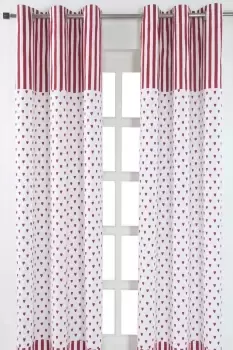 Image of Red Love Hearts Ready Made Eyelet Curtain Pair