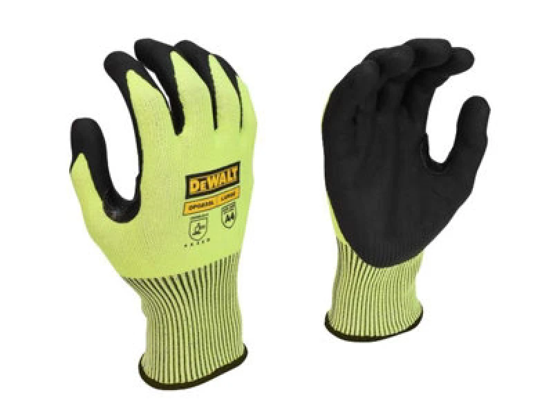 Image of DEWALT Dpg855L Eu Hi-Vis Cut D Grip Gloves - L (Size 9) Dewdpg855L