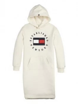 Image of Tommy Hilfiger Girls Heritage Logo Hoodie Dress - Ivory, Size 12 Years, Women