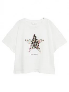 Image of Mango Girls Sequin Star T-Shirt - White