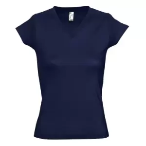 Image of SOLs Womens/Ladies Moon V Neck Short Sleeve T-Shirt (L) (French Navy)