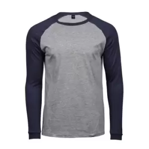 Image of Tee Jays Mens Long Sleeve Baseball T-Shirt (M) (Heather Grey/Navy)