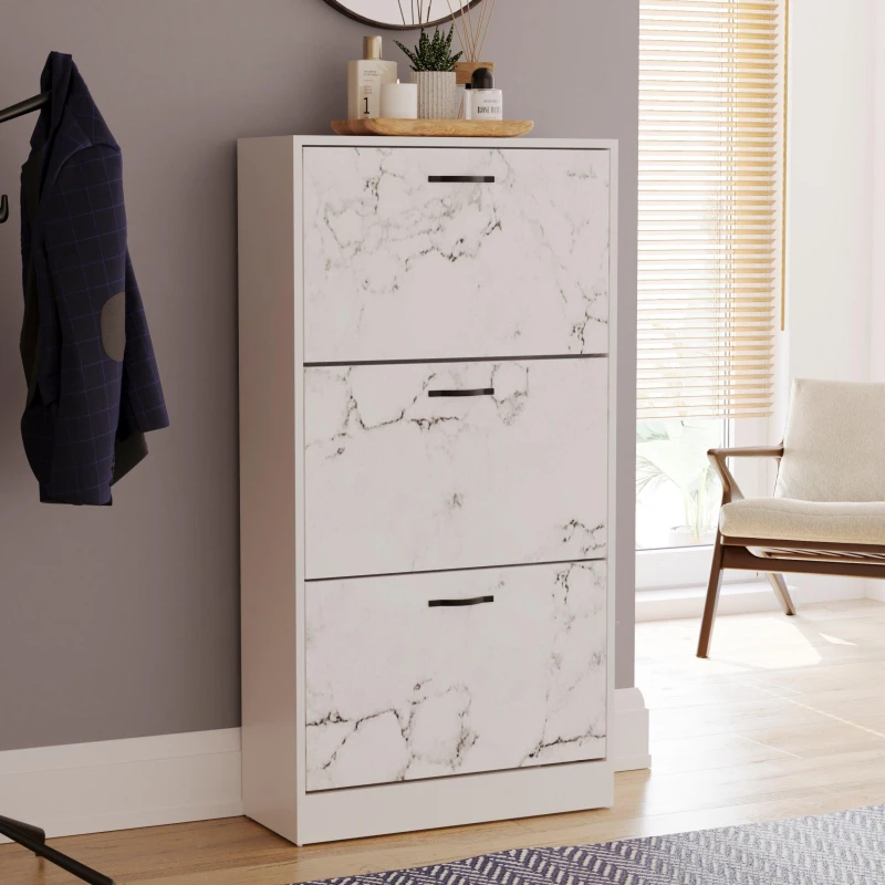 Image of Lassic Vida Designs 3 Drawer Shoe Cabinet White Marble unisex 3 Drawer