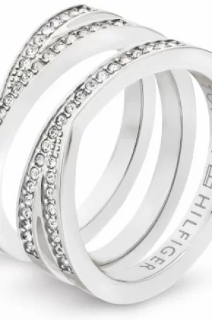 Image of Ladies Tommy Hilfiger Silver Plated Cross Over Ring Size Q 2701098E