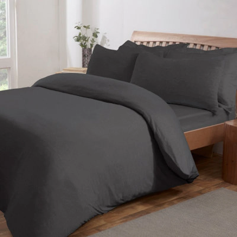 Image of Smart Living Smart Living Polycotton Jersey Melange Duvet Cover With Pillowcases in Charcoal Size: Double Charcoal Double Unisex 5056242716952