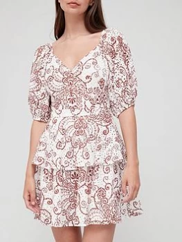 Image of Ted Baker Elizaaa Broderie Mini Dress with Puff Sleeves - White, Size 3=12, Women