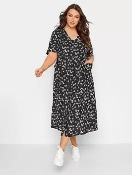 Image of Yours Woven Smock Dress Daisy Print - Black, Size 20, Women