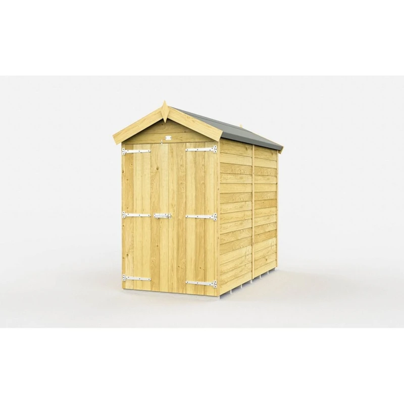 Image of Buttercup Farm 4 x 7 Feet Apex Shed - Double Door W/O Windows - L214 x W118 x H217cm in Brown Brown Unisex