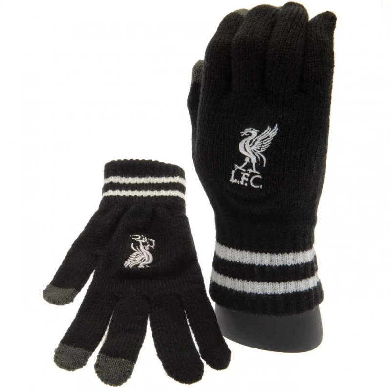Image of Liverpool FC Knitted Crest Touch Gloves in Black Unisex One Size