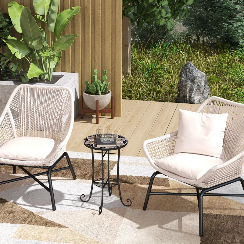 Image of Outsunny 35.5cm Round Mosaic Garden Side Table Plant Stand w/ Shelf, Orange Pale Orange