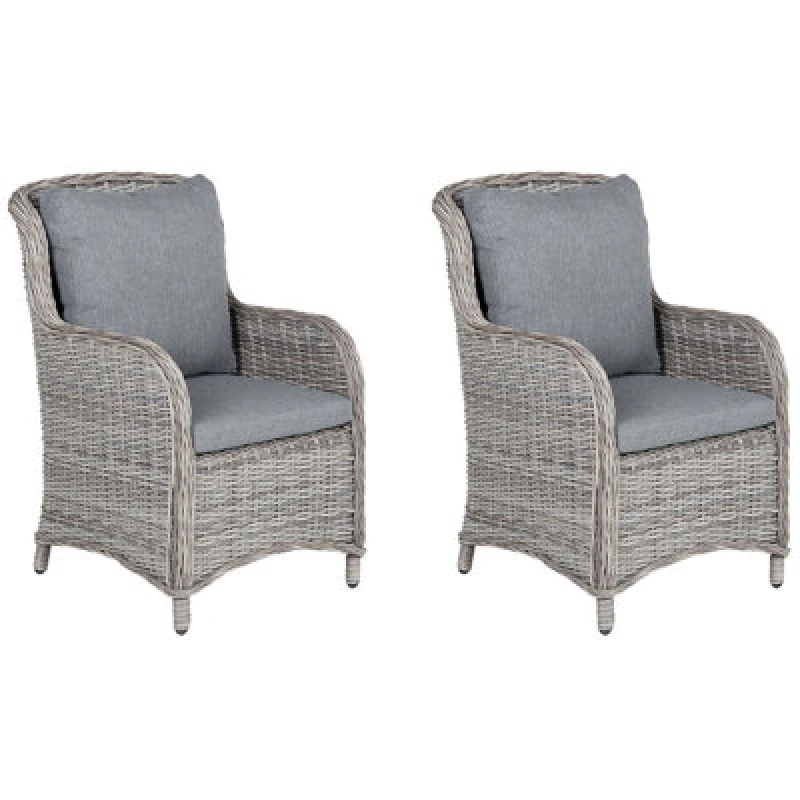 Image of Beliani Set Of 2 Garden Chairs With Cushions Cascais Pe Rattan Grey
