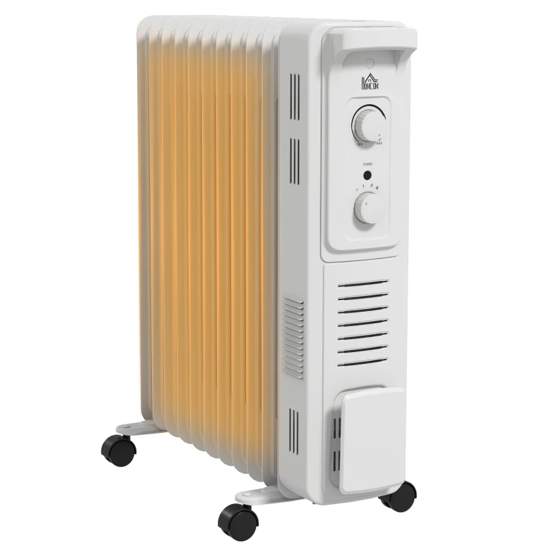 Image of Homcom 11 Fin Portable Oil Filled Heater Radiator, Energy Efficient, White 820-413V72WT