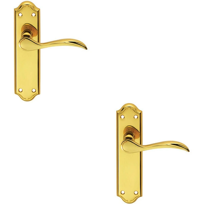 Image of Loops 2x PAIR Curved Door Handle Lever on Latch Backplate 180 x 45mm Polished Brass Metallics