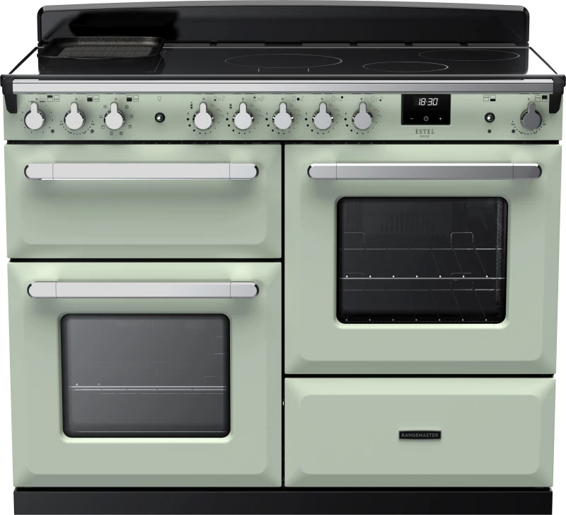 Image of Rangemaster Estel Deluxe ESDLO110EIPMNT/CM1 110cm wide Electric Range Cooker with Induction Hob - Mint / Chrome - A Rated