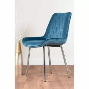 Image of Furniture Box 2 x Pesaro Velvet Silver Chrome Metal Leg Modern Contemporary Luxury Dining Chairs Set Blue