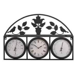 Image of Garden Gear Outdoor Wall Clock and Weather Station - Black