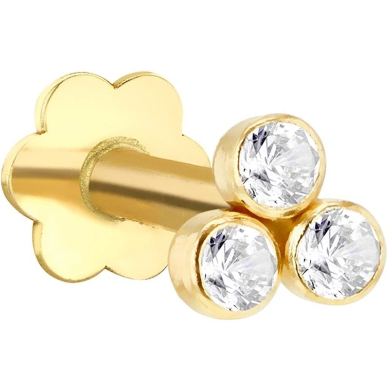 Image of Be You 9ct Gold Trinity with CZs Labret Stud Yellow Gold female One Size