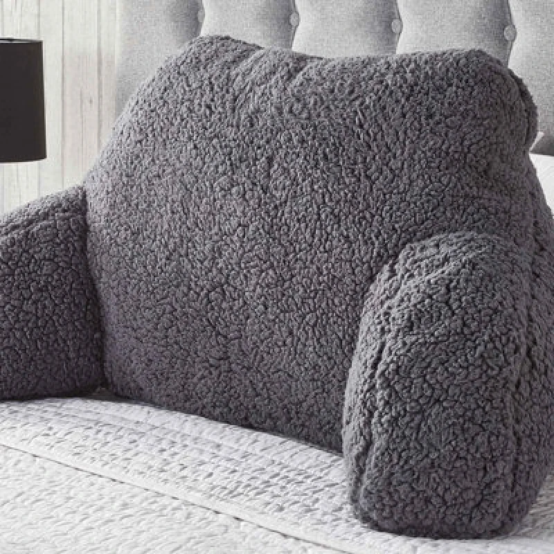 Image of OHS OHS Teddy Fleece Bed Reading Cushion Pillow with Arms Lumbar Support in Charcoal Charcoal One Size Unisex 5018626043047
