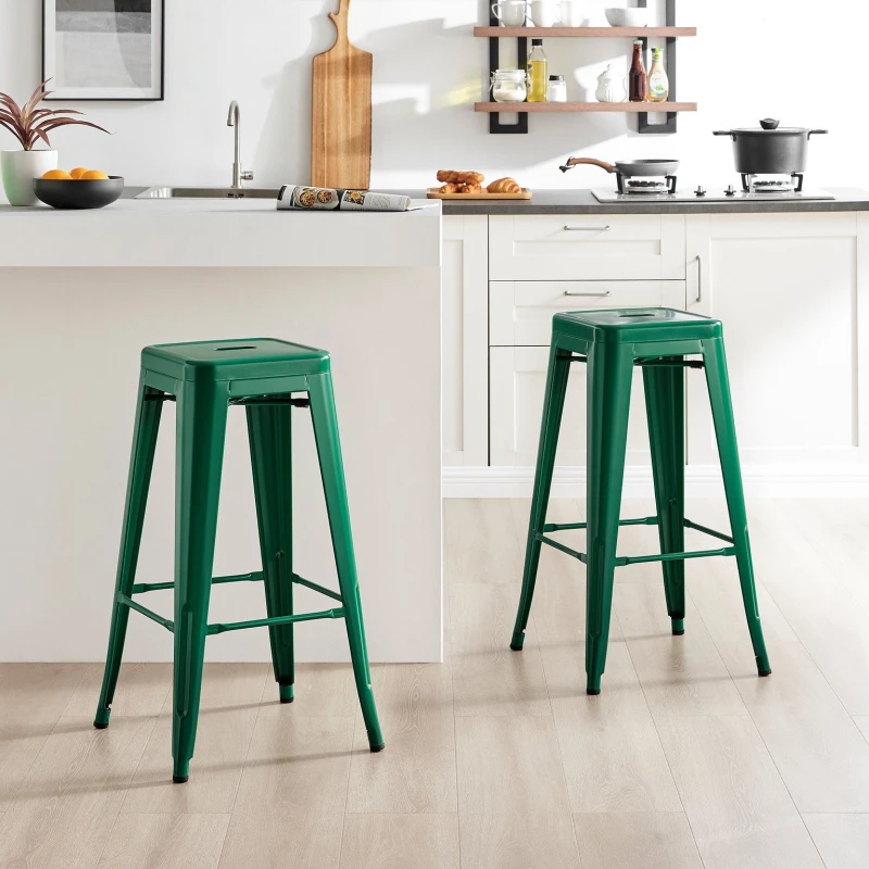 Image of FurnitureboxUK FurnitureboxUK Set of 2 Colton 'Tolix' Style Metal Stackable Retro Industrial Bar Stools in Green Green One Size Unisex 5056542692512
