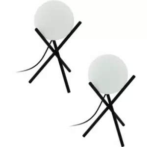 Image of 2 pack Table Desk Lamp Colour Black Shade White Globe Glass Opal Matt E14 28W