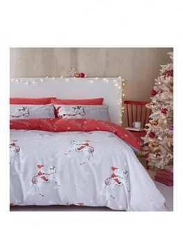 Image of Catherine Lansfield Christmas Unicorn Single Duvet Cover Set, Grey, Size Single