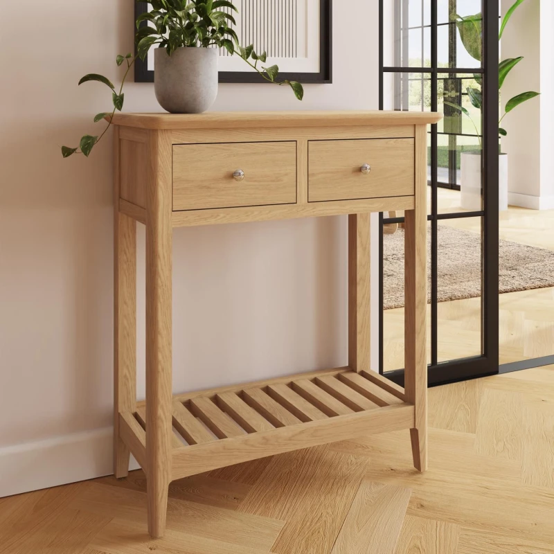 Image of FWStyle FWStyle 2 Drawer Ready Assembled Natural Ash Console Table in Brown Brown One Size Unisex 5056413129451