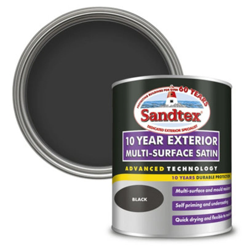 Image of SANDTEX 10 Year Exterior Multi Surface Satin - Black - 750ml - Sandtex 5100989