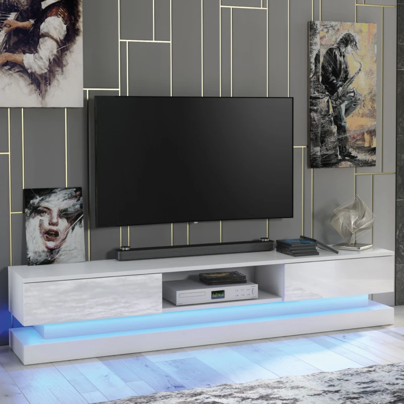 Image of Mex Furniture LTD TV Unit with LED Lighting & Gloss Doors / 180cm in White White Unisex