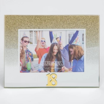 Image of 5" x 3.5" Gold Glitter Glass Birthday Frame - 18