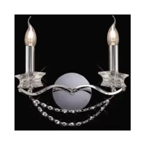 Image of Nydia wall light with switch 2 Bulbs chrome polished / crystal