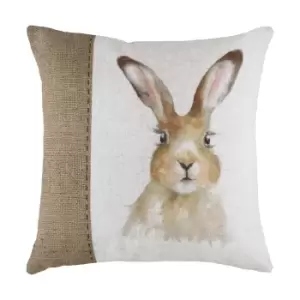 Image of Hessian Hare Square Cushion White / 43 x 43cm / Polyester Filled