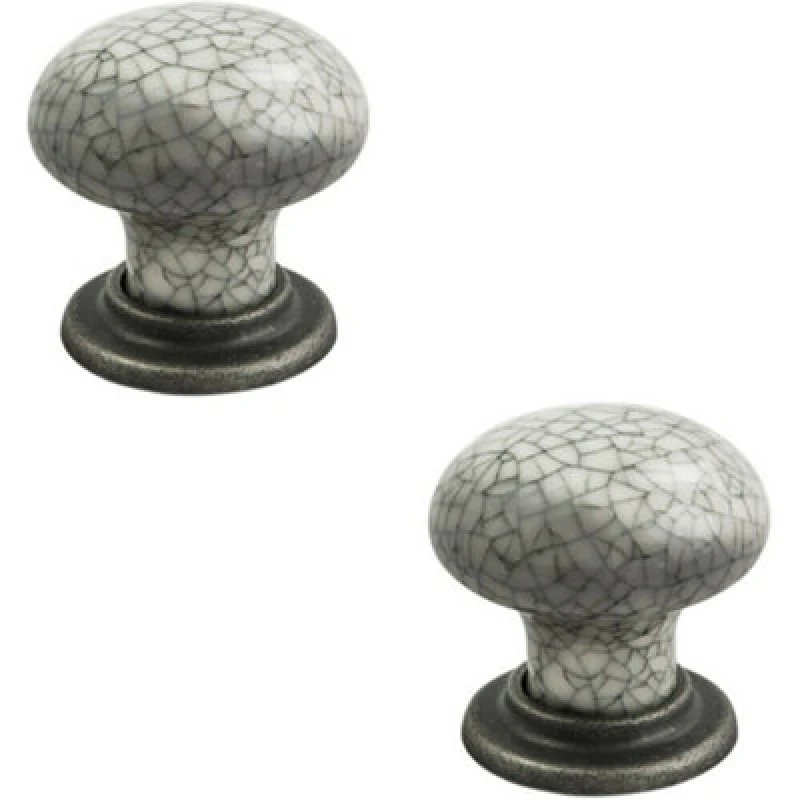 Image of Loops 2x Porcelain Mushroom Cupboard Door Knob 36mm Dia Antique Steel Blue Glaze Metallics unisex
