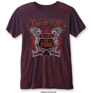 Image of Johnny Cash - Ring of Fire Unisex Medium T-Shirt - Blue,Red