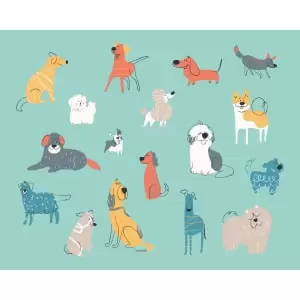 Image of Origin Murals Happy Dogs Teal Blue Wall Mural - 3 x 2.4m