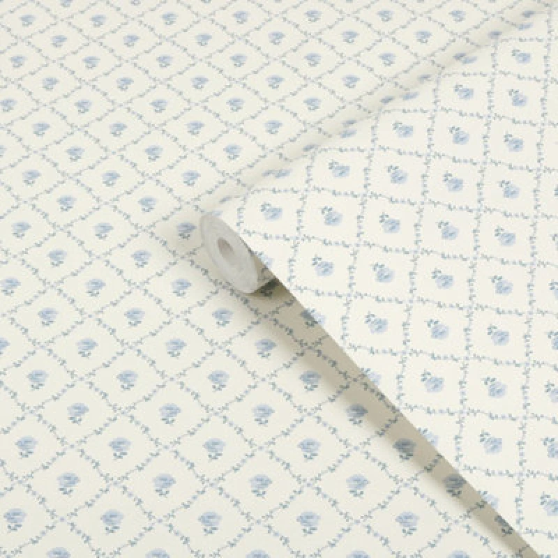 Image of Laura Ashley White & Blue Kate Smooth Wallpaper