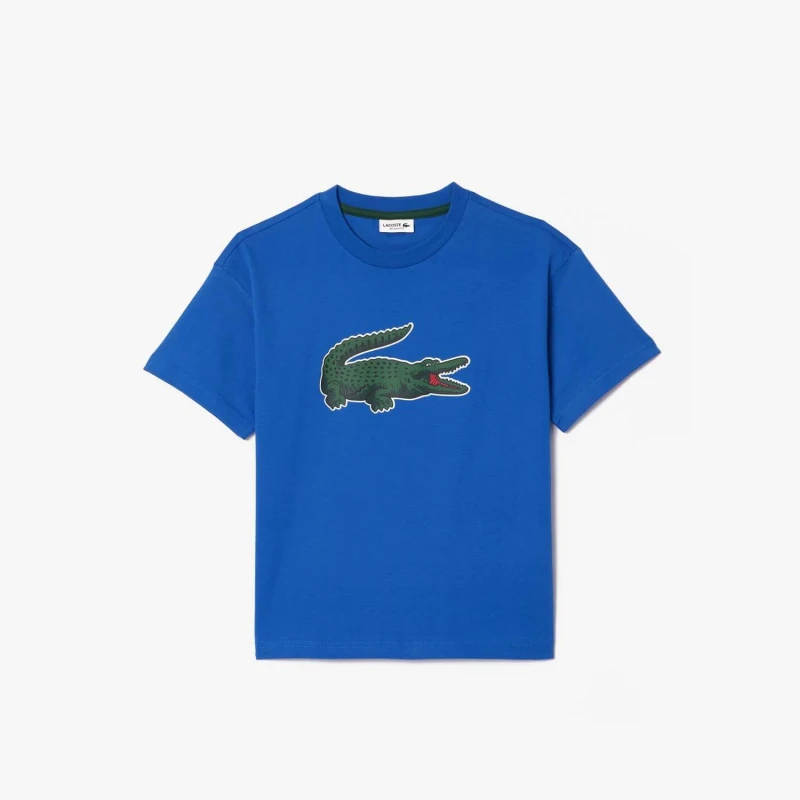 Image of Lacoste Boys Large Croc Short Sleeve T-Shirt - Ladigue - Dark Blue, Dark Blue, Size 10 Years Dark Blue VTXYD Unisex 10 YEARS